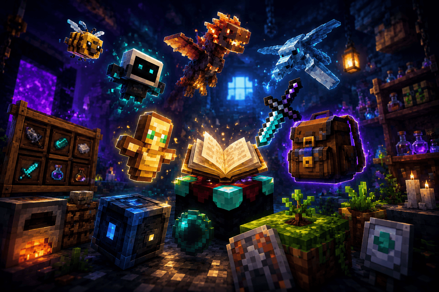 Fantasy creatures, items and blocks representing add-ons
